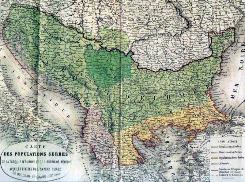 Француска карта простора где живе Срби је у ствари карта царства Стефана Душана. Ако би се узели у обзир и археолошки налази и топоними, ту би дошао највећи део данашње Украине и цела Румунија. Када се говори о српским топонимима у Украини, увек се узима у обзир сточна Украина, део где су били Срби у 18. веку. Али се из неког разлога занемарује исто велики број топонима у западној Украини, тако да тамо имамо Косово, Хелм, Бар, Острог, Виницу...