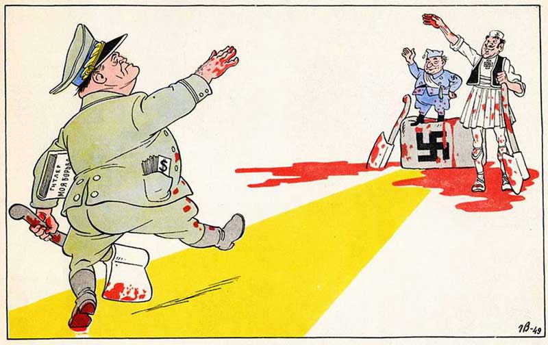 Карикатура из СССР која приказује Тита како иде путем свог фашизма