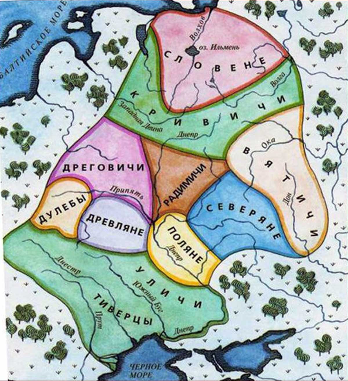 Карта народа или можда боље речено наших племена из тог времена, претпоставка девети век.